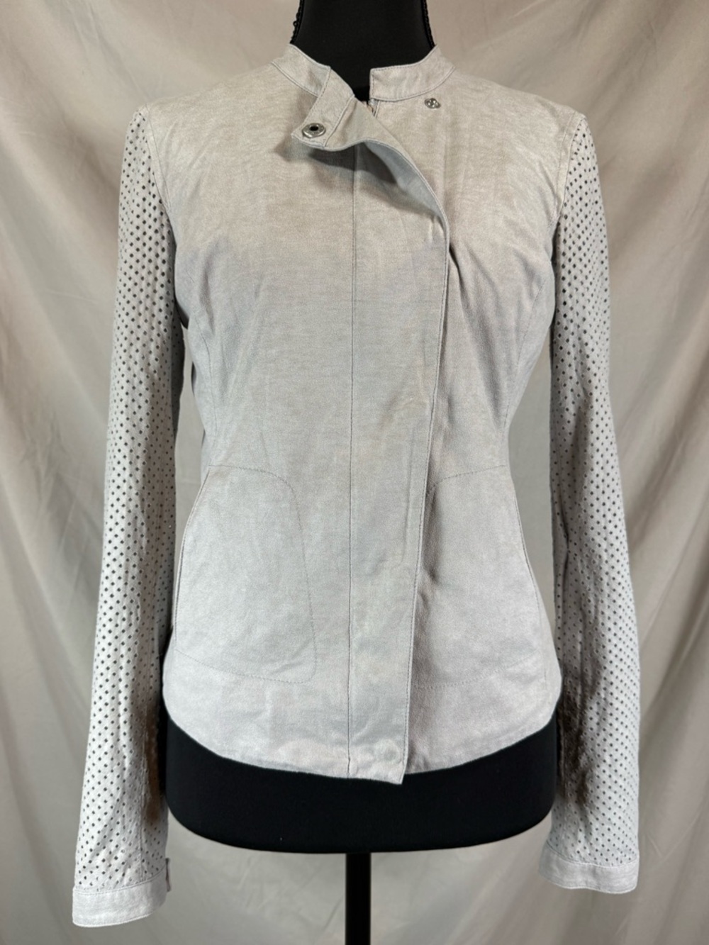 Armani Exchange Suede-Style Cafe Racer Jacket - Light Grey - Small